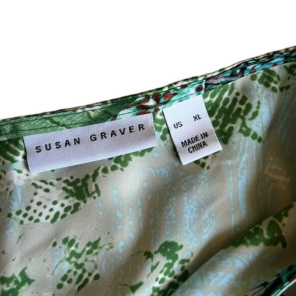Susan Graver Women’s Printed Charmeuse Scarf Top Teal Size XL Boho Lightweight - Picture 5 of 8